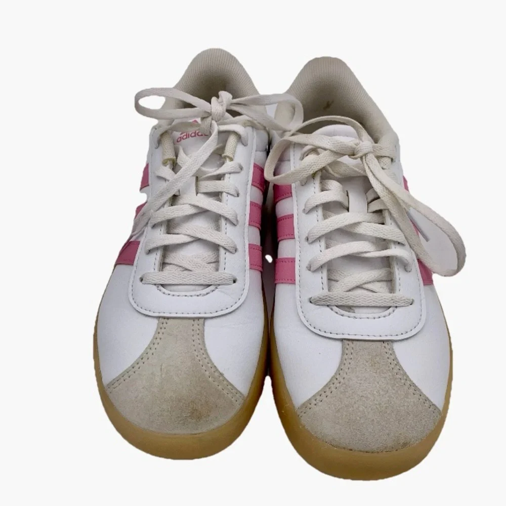 Adidas VL Court 3.0 Sneakers Shoes Women Or Big Girls Sz 5 Pink & White Youth‎
